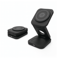 Triple-Fold Portable Magnetic Wireless Charging Stand For Phone, Smart Watch and Earbuds or Airpods Black