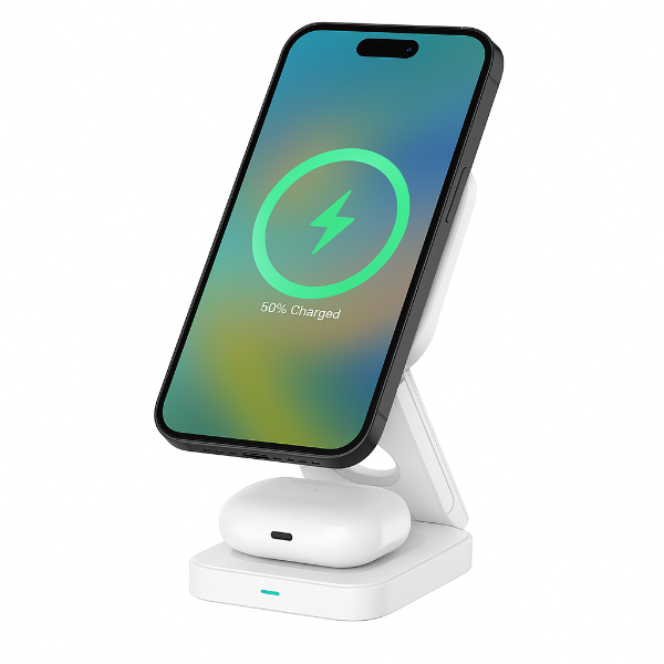 Triple-Fold Portable Magnetic Wireless Fast Charging Stand For Phone, Smart Watch and Earphones