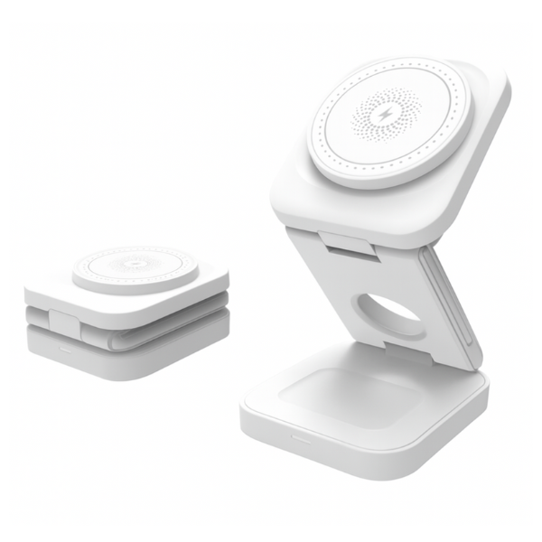 Triple-Fold Portable Magnetic Wireless Fast Charging Stand For Phone, Smart Watch and Earphones