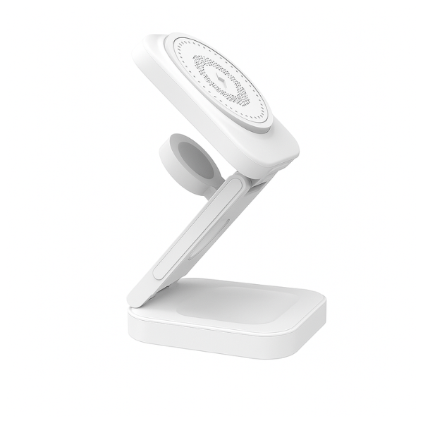 Triple-Fold Portable Magnetic Wireless Fast Charging Stand For Phone, Smart Watch and Earphones